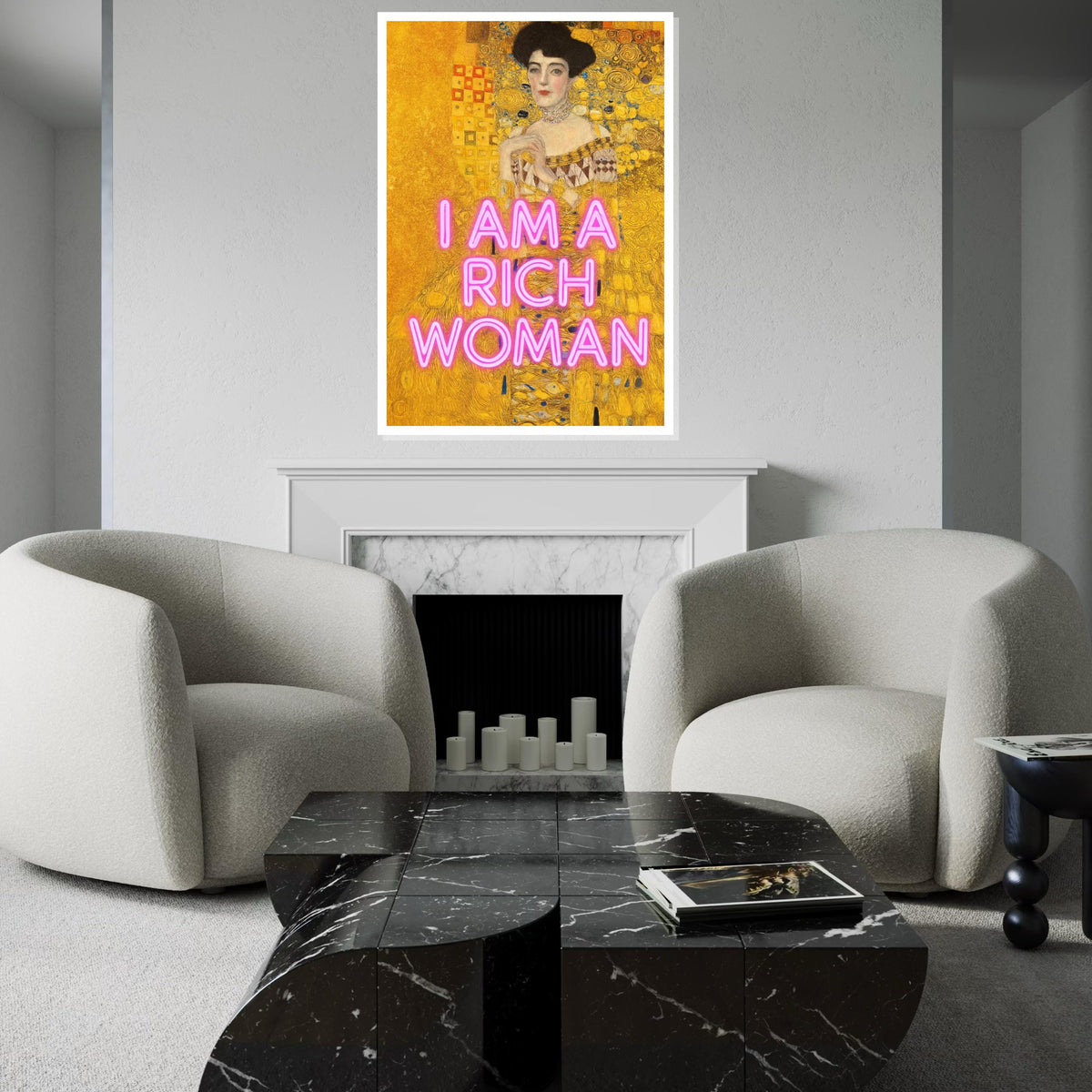 Rich Woman Neon Canvas, Gustav Klimt Art, Portrait Wall Art, Modern Gold Print, Wall Art Canvas Design, Ready To Hang Decoration