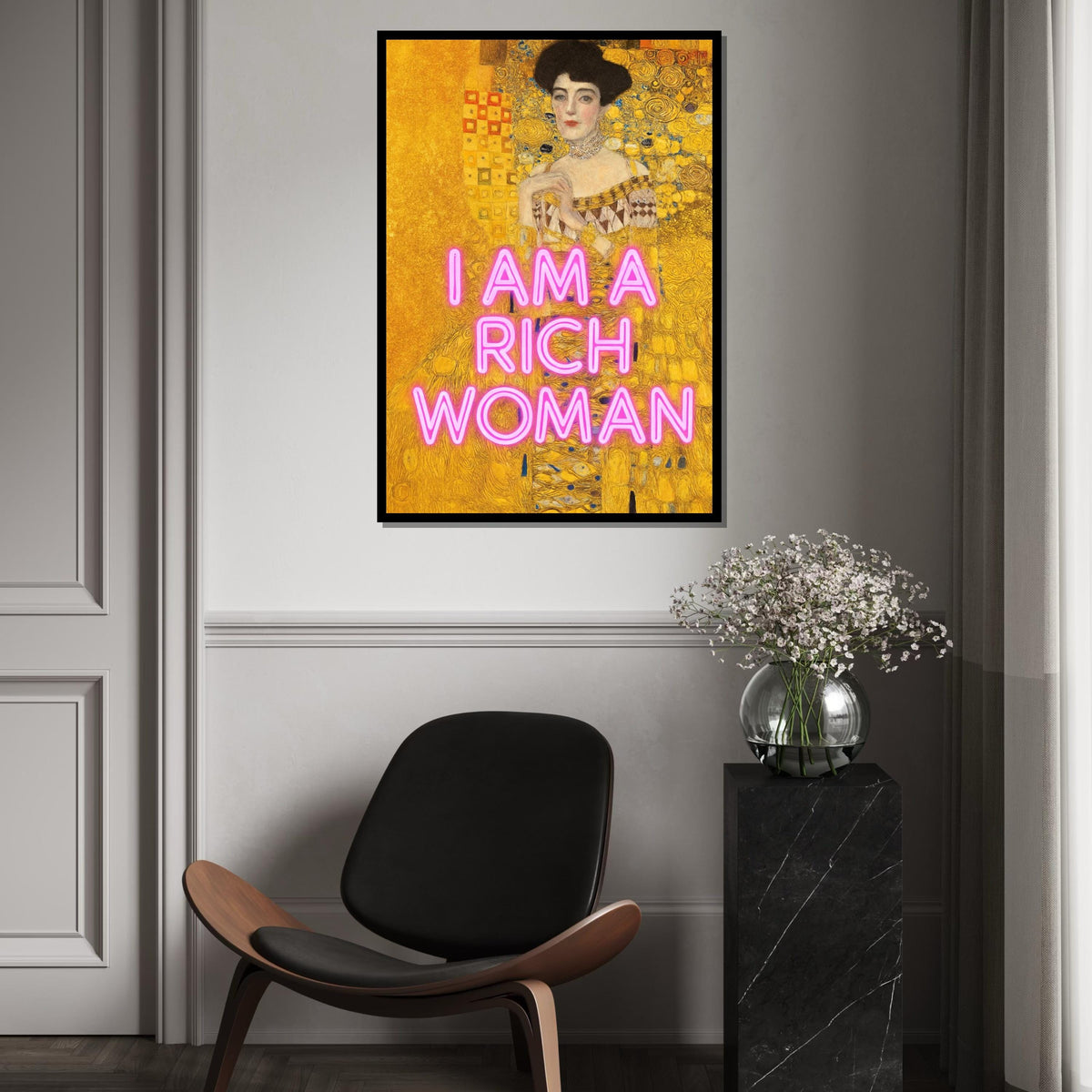 Rich Woman Neon Canvas, Gustav Klimt Art, Portrait Wall Art, Modern Gold Print, Wall Art Canvas Design, Ready To Hang Decoration