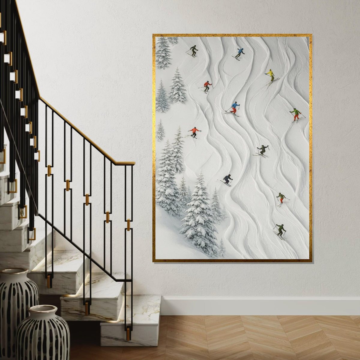 Skiing Adventure Canvas, Winter Sports Wall Art, Skiers in Snowy Landscape, Ski Poster, Wall Art Canvas, Ready to Hang Decoration