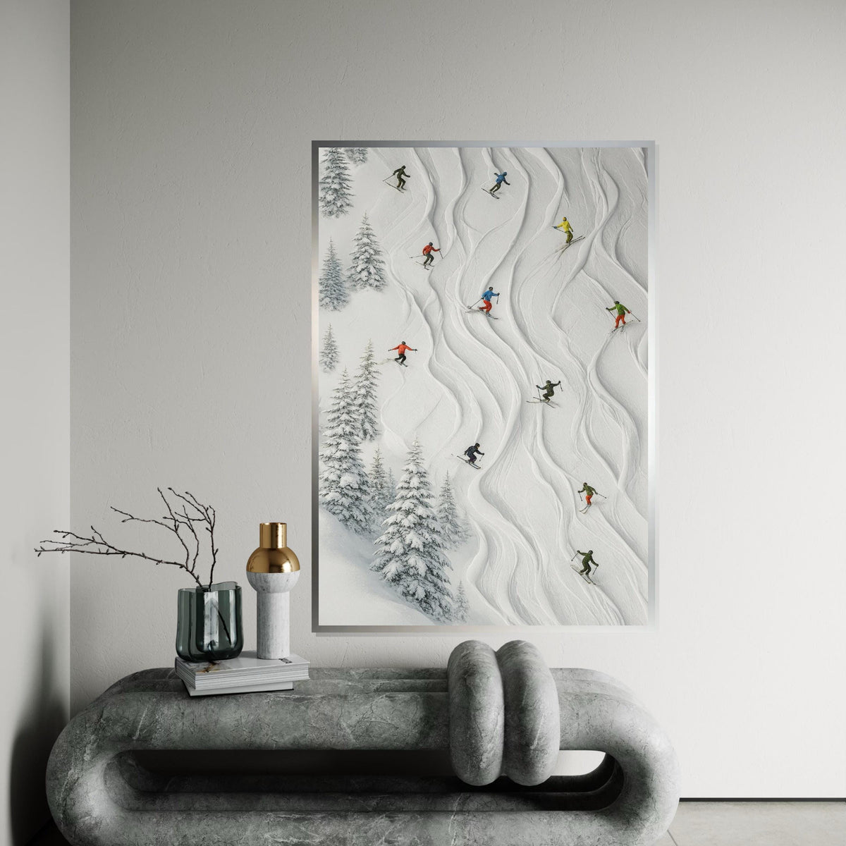 Skiing Adventure Canvas, Winter Sports Wall Art, Skiers in Snowy Landscape, Ski Poster, Wall Art Canvas, Ready to Hang Decoration