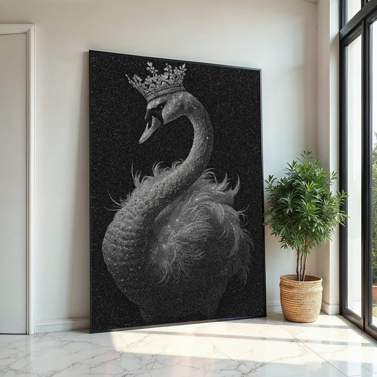 Majestic Crowned Swan Canvas, Elegant Swan Wall Art, Royal Bird Print, Animal Poster, Wall Art Canvas Design, Ready to Hang Décor