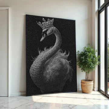 Majestic Crowned Swan Canvas, Elegant Swan Wall Art, Royal Bird Print, Animal Poster, Wall Art Canvas Design, Ready to Hang Décor