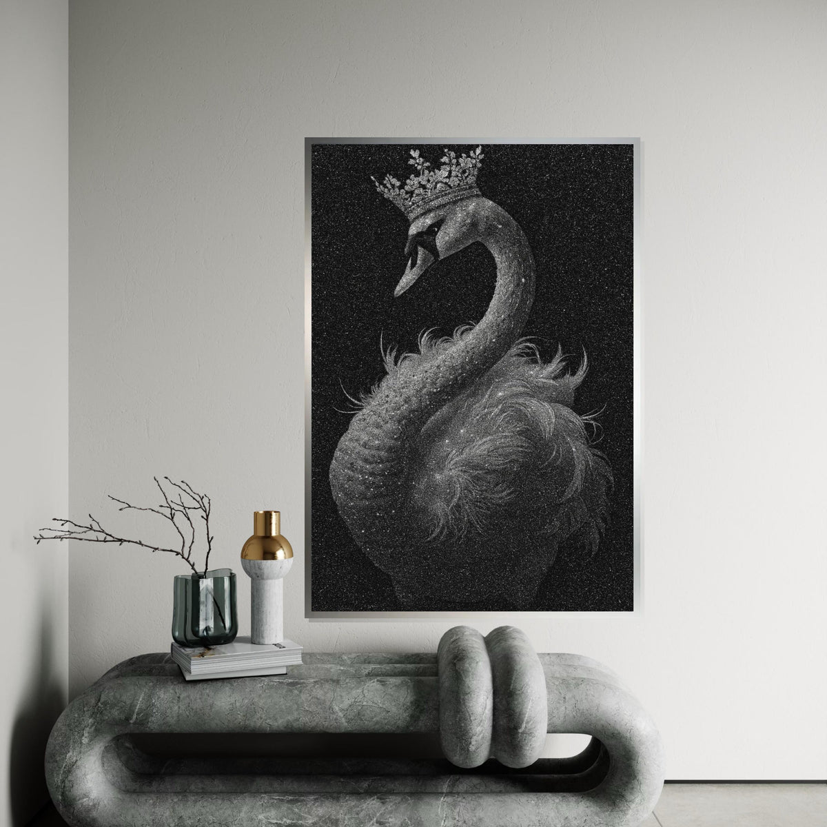 Majestic Crowned Swan Canvas, Elegant Swan Wall Art, Royal Bird Print, Animal Poster, Wall Art Canvas Design, Ready to Hang Décor