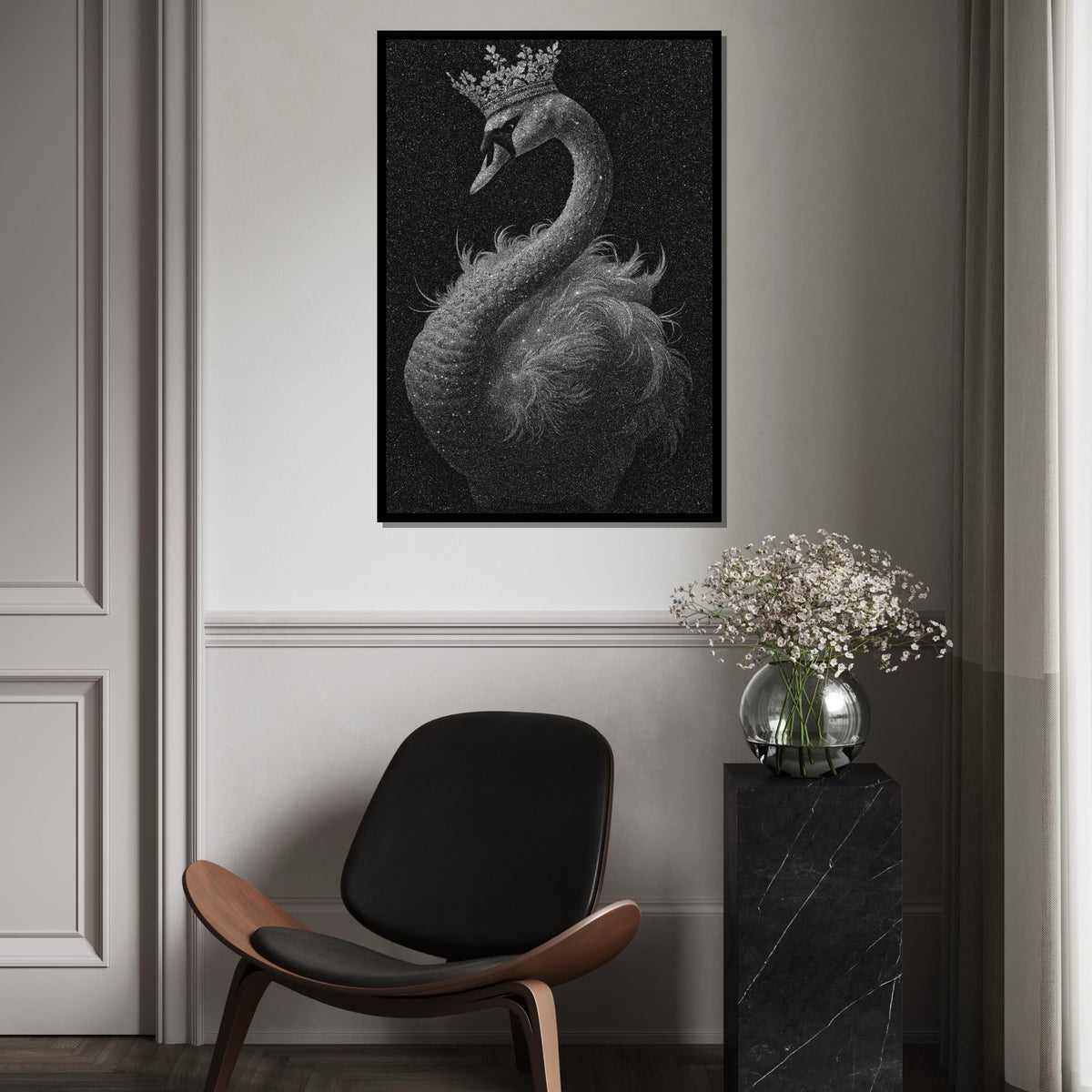 Majestic Crowned Swan Canvas, Elegant Swan Wall Art, Royal Bird Print, Animal Poster, Wall Art Canvas Design, Ready to Hang Décor