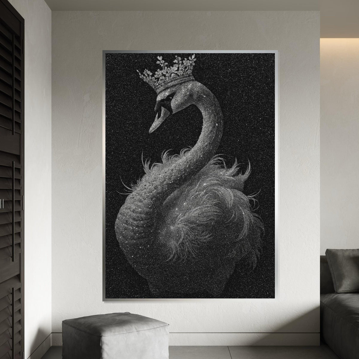 Majestic Crowned Swan Canvas, Elegant Swan Wall Art, Royal Bird Print, Animal Poster, Wall Art Canvas Design, Ready to Hang Décor