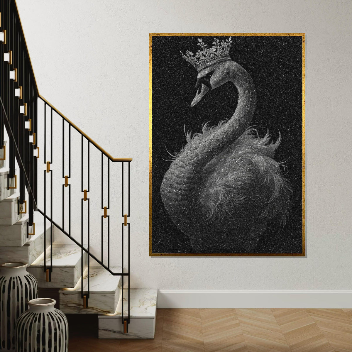 Majestic Crowned Swan Canvas, Elegant Swan Wall Art, Royal Bird Print, Animal Poster, Wall Art Canvas Design, Ready to Hang Décor