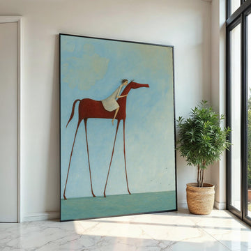 Surreal Tall Horse, Rider on Horseback Canvas, Fantasy Art, Wall Art Canvas Design, Ready to Hang, Dreamy Sky Horse Print, Print Art