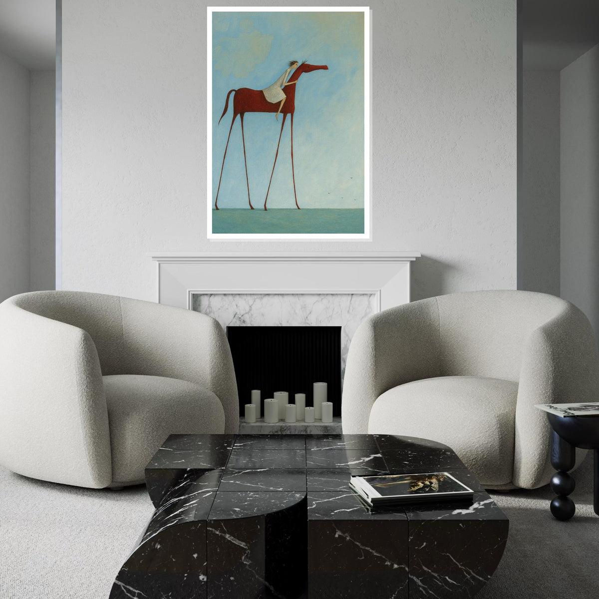 Surreal Tall Horse, Rider on Horseback Canvas, Fantasy Art, Wall Art Canvas Design, Ready to Hang, Dreamy Sky Horse Print, Print Art