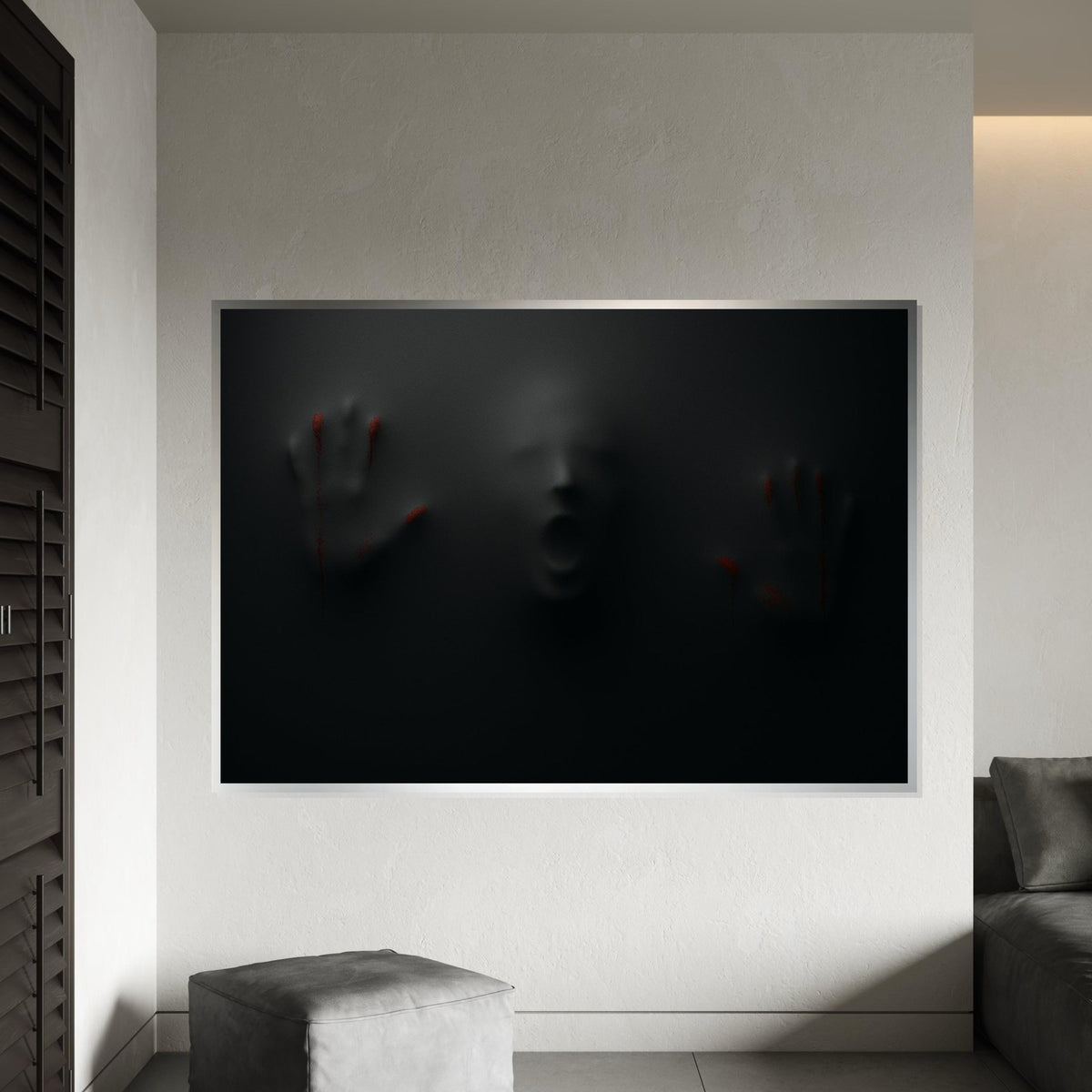Dark Scream Canvas, Creepy Hands Wall Art, Haunting Shadows Print, Horror Art Canvas Design, Ready To Hang Scary Decoration