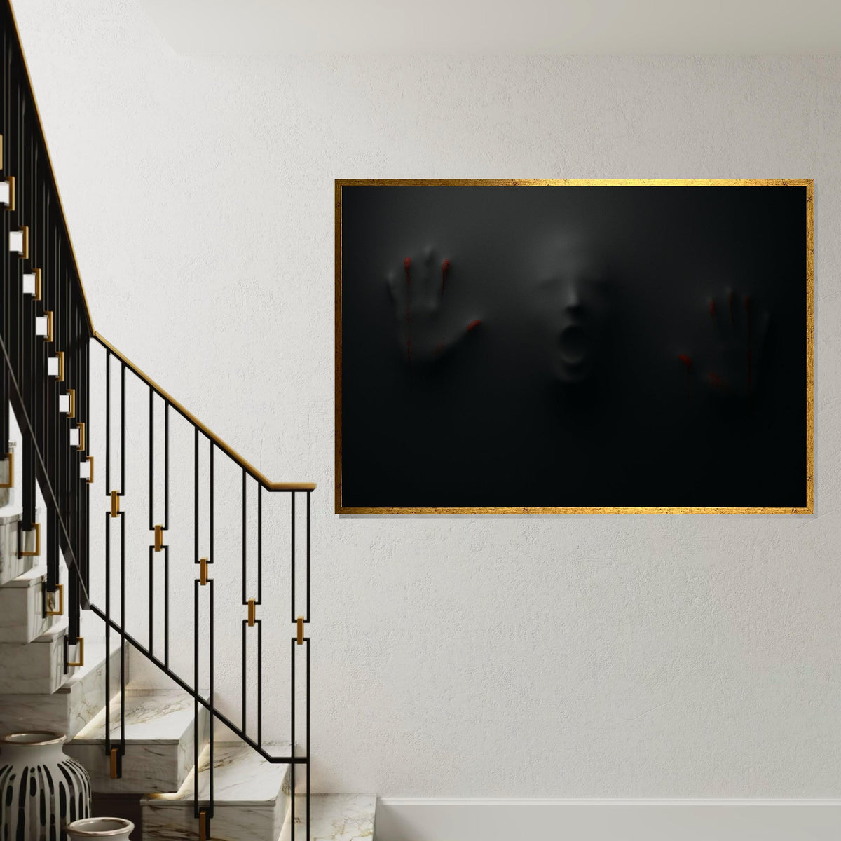 Dark Scream Canvas, Creepy Hands Wall Art, Haunting Shadows Print, Horror Art Canvas Design, Ready To Hang Scary Decoration