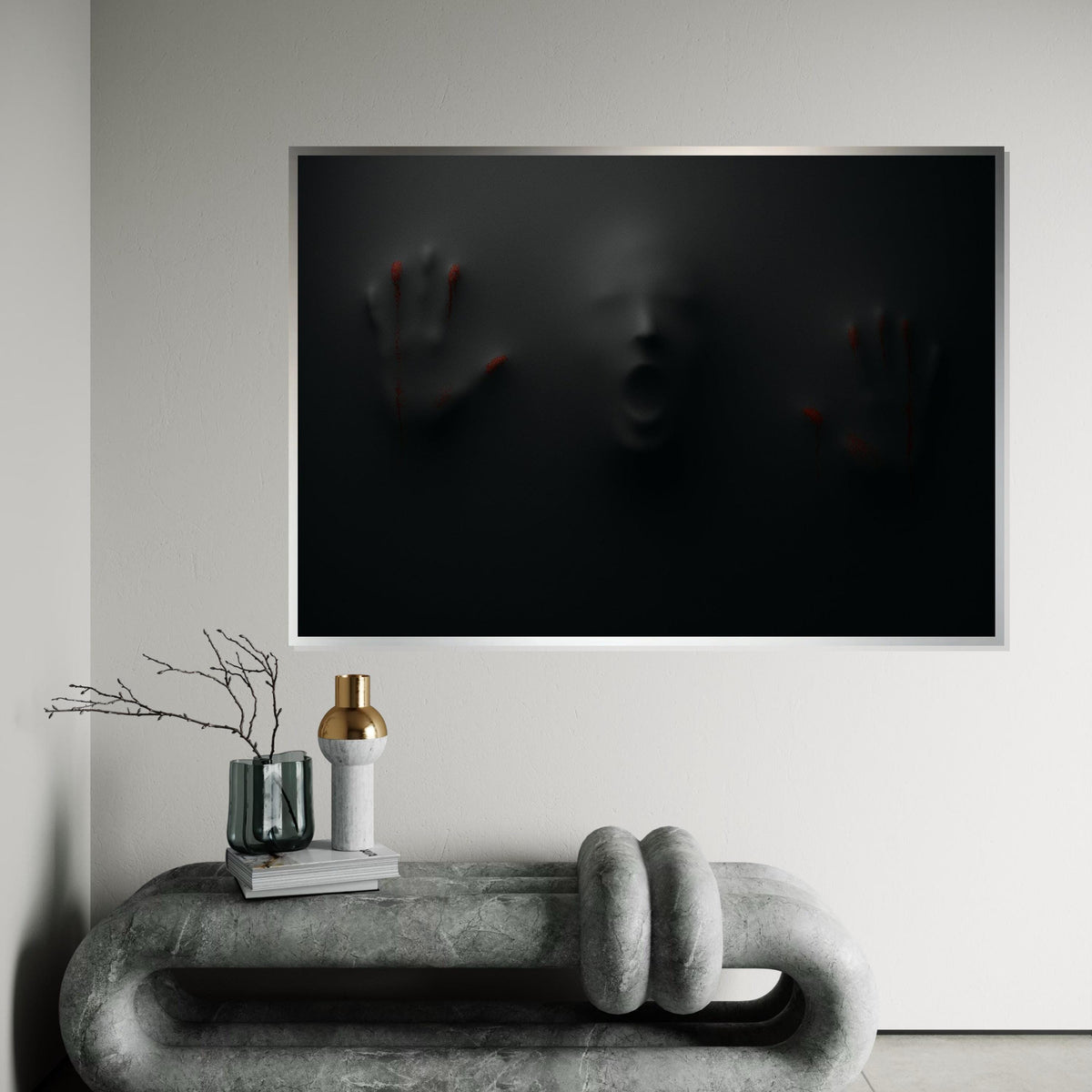 Dark Scream Canvas, Creepy Hands Wall Art, Haunting Shadows Print, Horror Art Canvas Design, Ready To Hang Scary Decoration