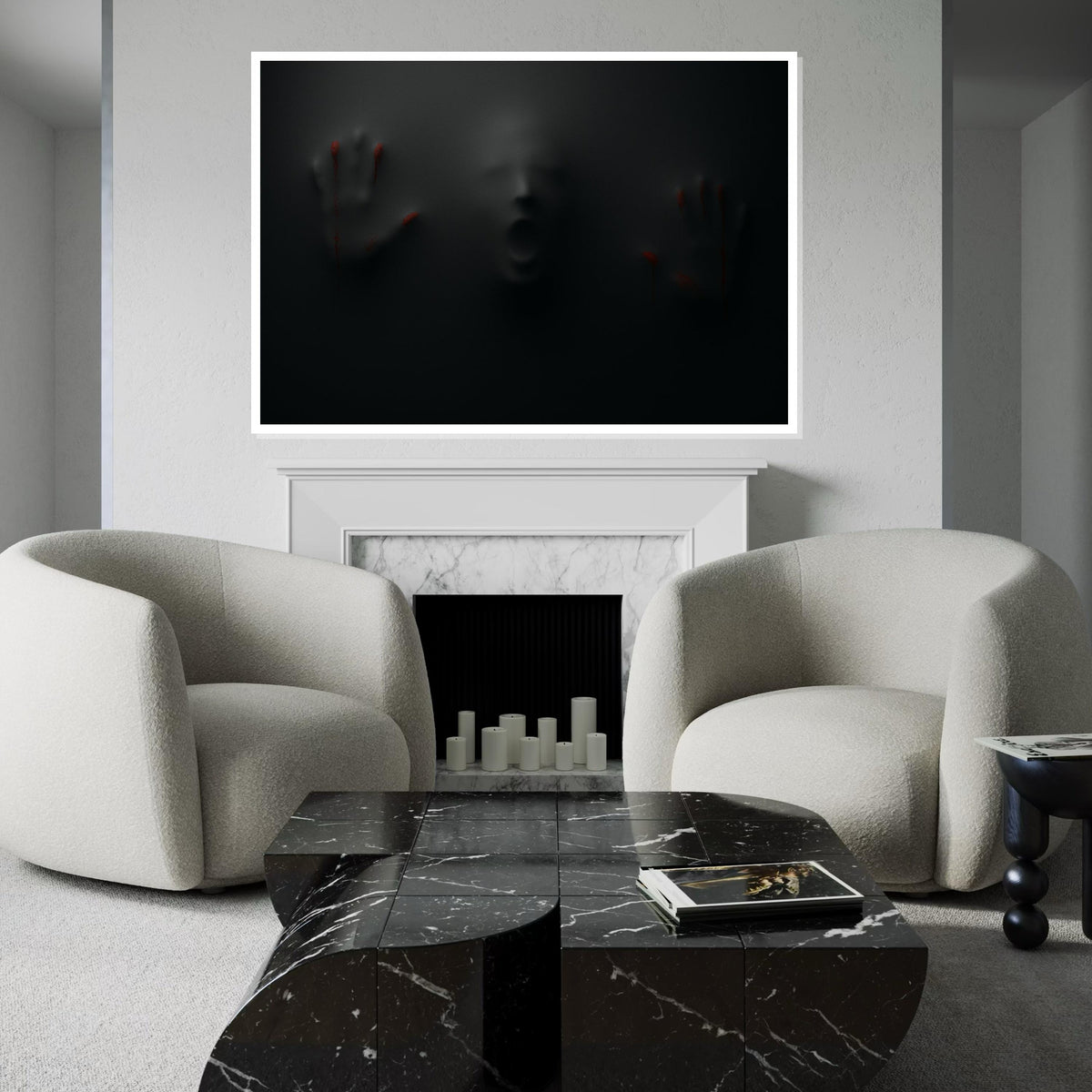 Dark Scream Canvas, Creepy Hands Wall Art, Haunting Shadows Print, Horror Art Canvas Design, Ready To Hang Scary Decoration