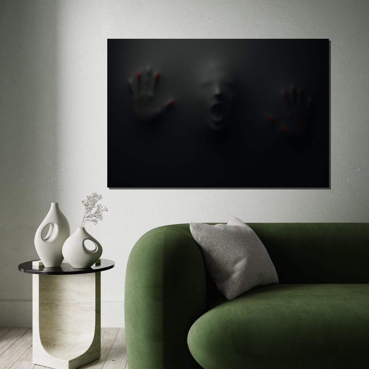 Dark Scream Canvas, Creepy Hands Wall Art, Haunting Shadows Print, Horror Art Canvas Design, Ready To Hang Scary Decoration