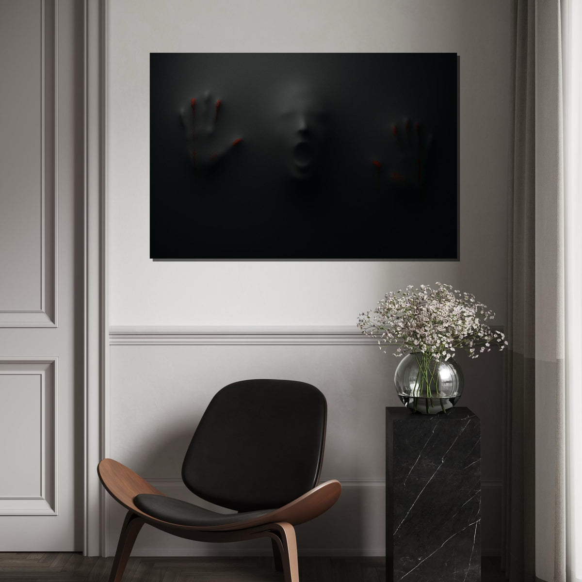 Dark Scream Canvas, Creepy Hands Wall Art, Haunting Shadows Print, Horror Art Canvas Design, Ready To Hang Scary Decoration