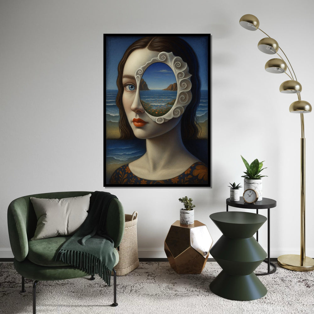 Surreal Visionary Canvas, Sea View Portrait Art, Mystical Woman Wall Art, Unique Canvas Design, Ready To Hang Home Decor