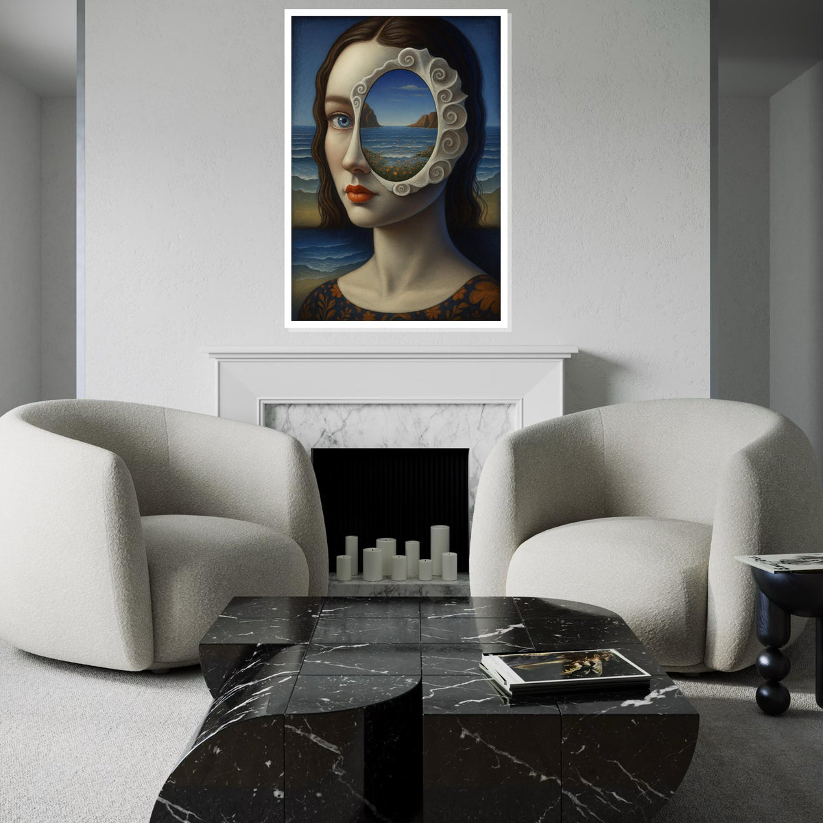 Surreal Visionary Canvas, Sea View Portrait Art, Mystical Woman Wall Art, Unique Canvas Design, Ready To Hang Home Decor