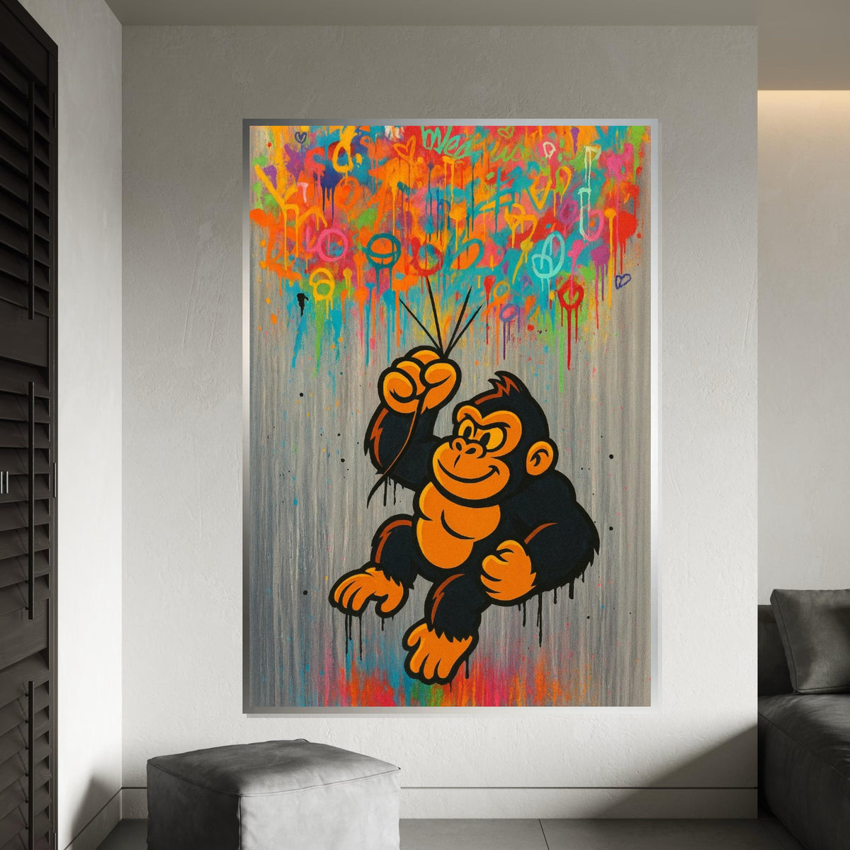 Graffiti Gorilla Canvas, Colorful Ape Wall Art, Pop Art Monkey Print, Urban Street Art, Wall Art Design, Ready to Hang Decor