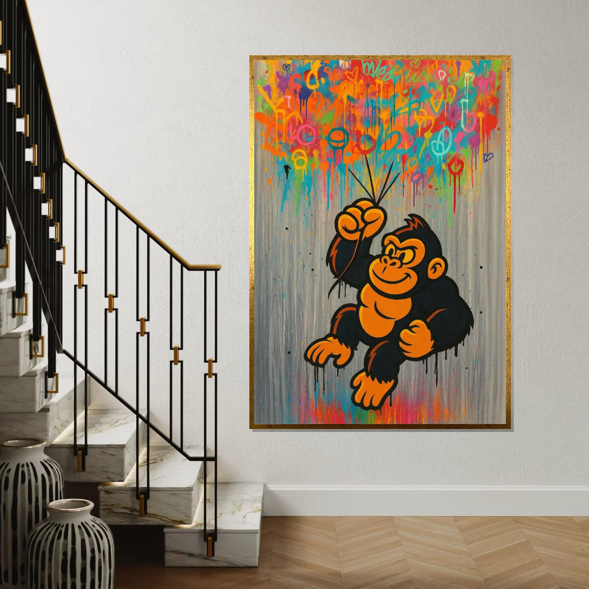 Graffiti Gorilla Canvas, Colorful Ape Wall Art, Pop Art Monkey Print, Urban Street Art, Wall Art Design, Ready to Hang Decor