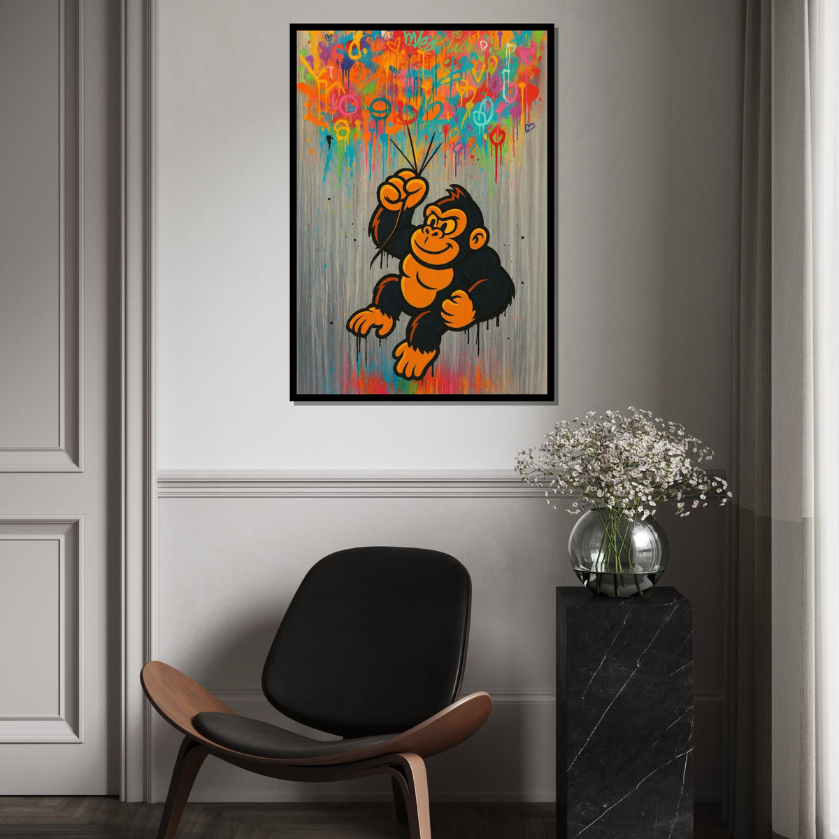 Graffiti Gorilla Canvas, Colorful Ape Wall Art, Pop Art Monkey Print, Urban Street Art, Wall Art Design, Ready to Hang Decor