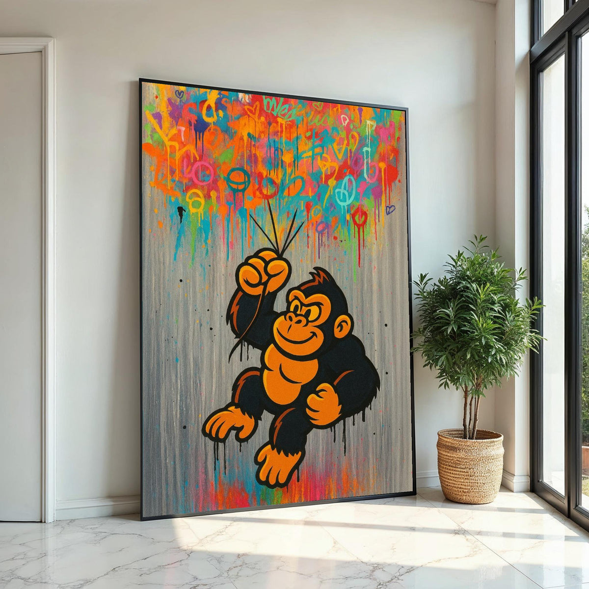 Graffiti Gorilla Canvas, Colorful Ape Wall Art, Pop Art Monkey Print, Urban Street Art, Wall Art Design, Ready to Hang Decor
