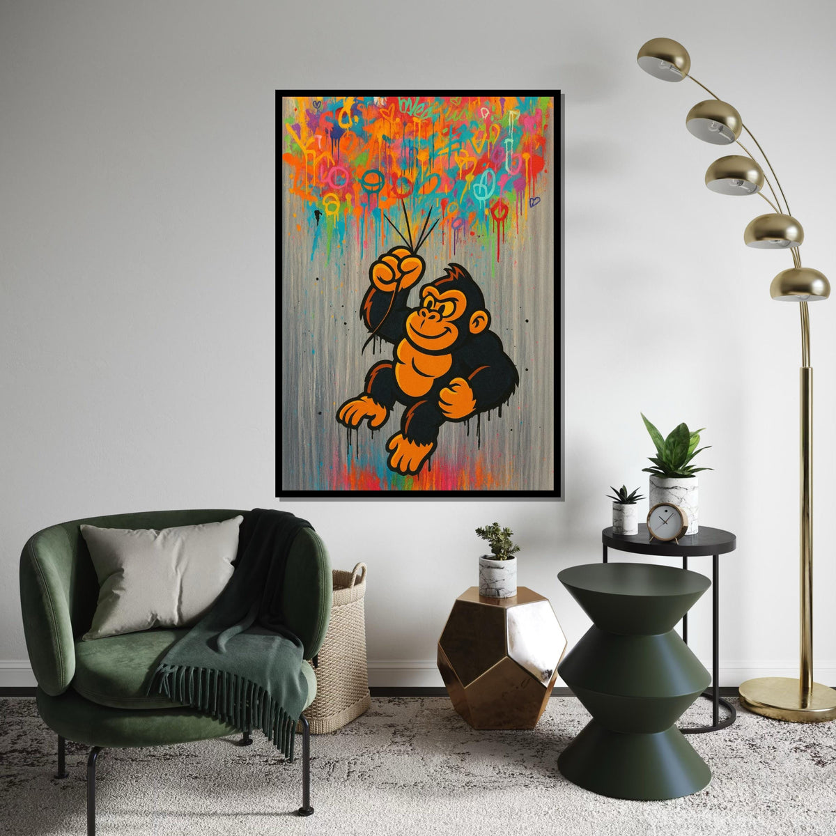 Graffiti Gorilla Canvas, Colorful Ape Wall Art, Pop Art Monkey Print, Urban Street Art, Wall Art Design, Ready to Hang Decor