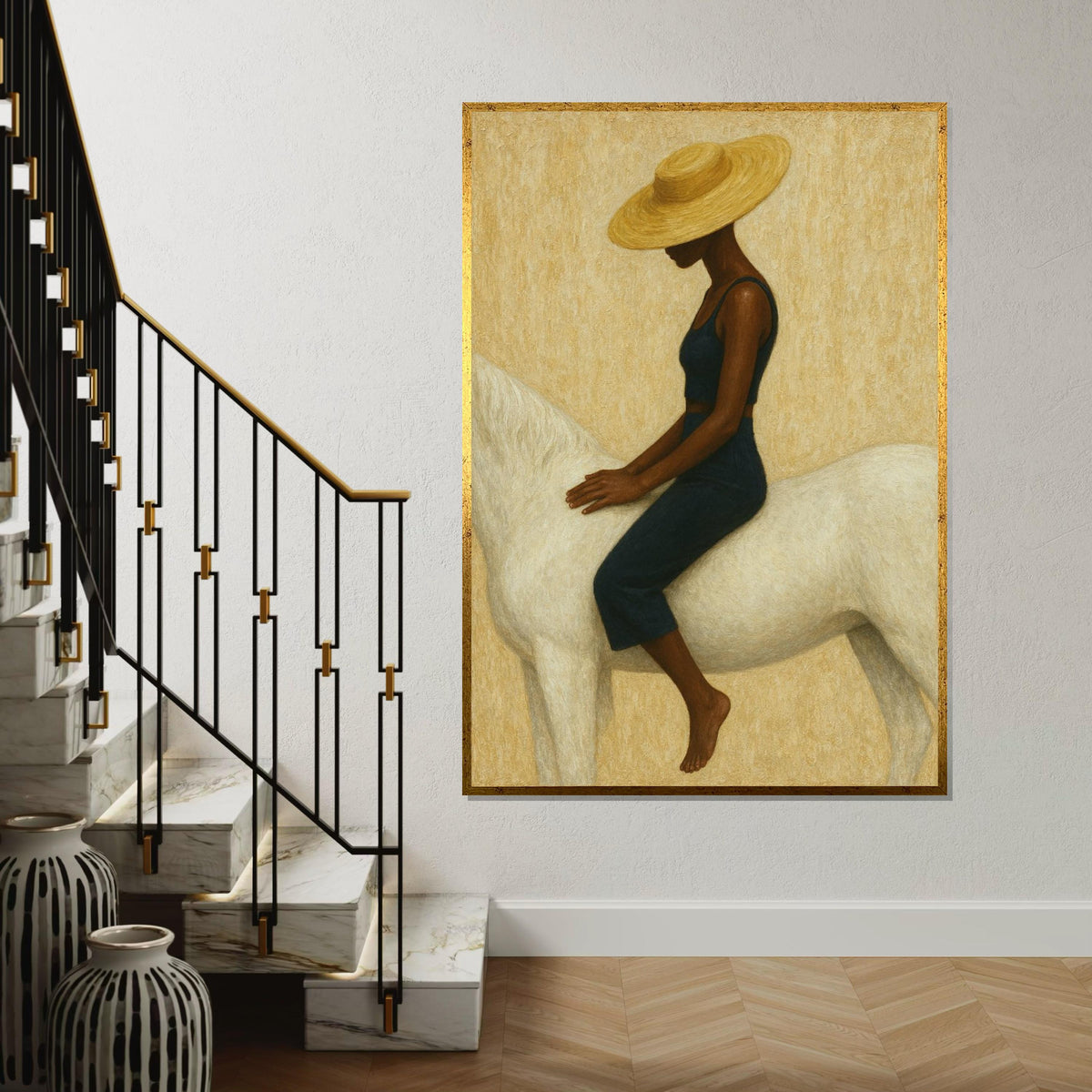 Elegant Rider Canvas, Woman on Horse Art, Minimalist Wall Art, Modern Canvas Design, Stylish Decor, Ready to Hang Home Decoration