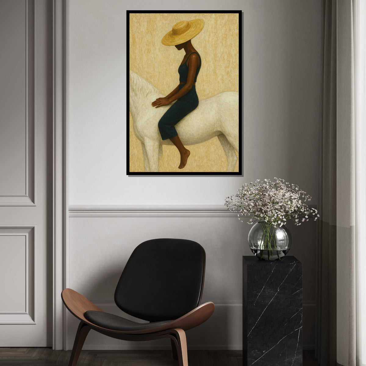 Elegant Rider Canvas, Woman on Horse Art, Minimalist Wall Art, Modern Canvas Design, Stylish Decor, Ready to Hang Home Decoration