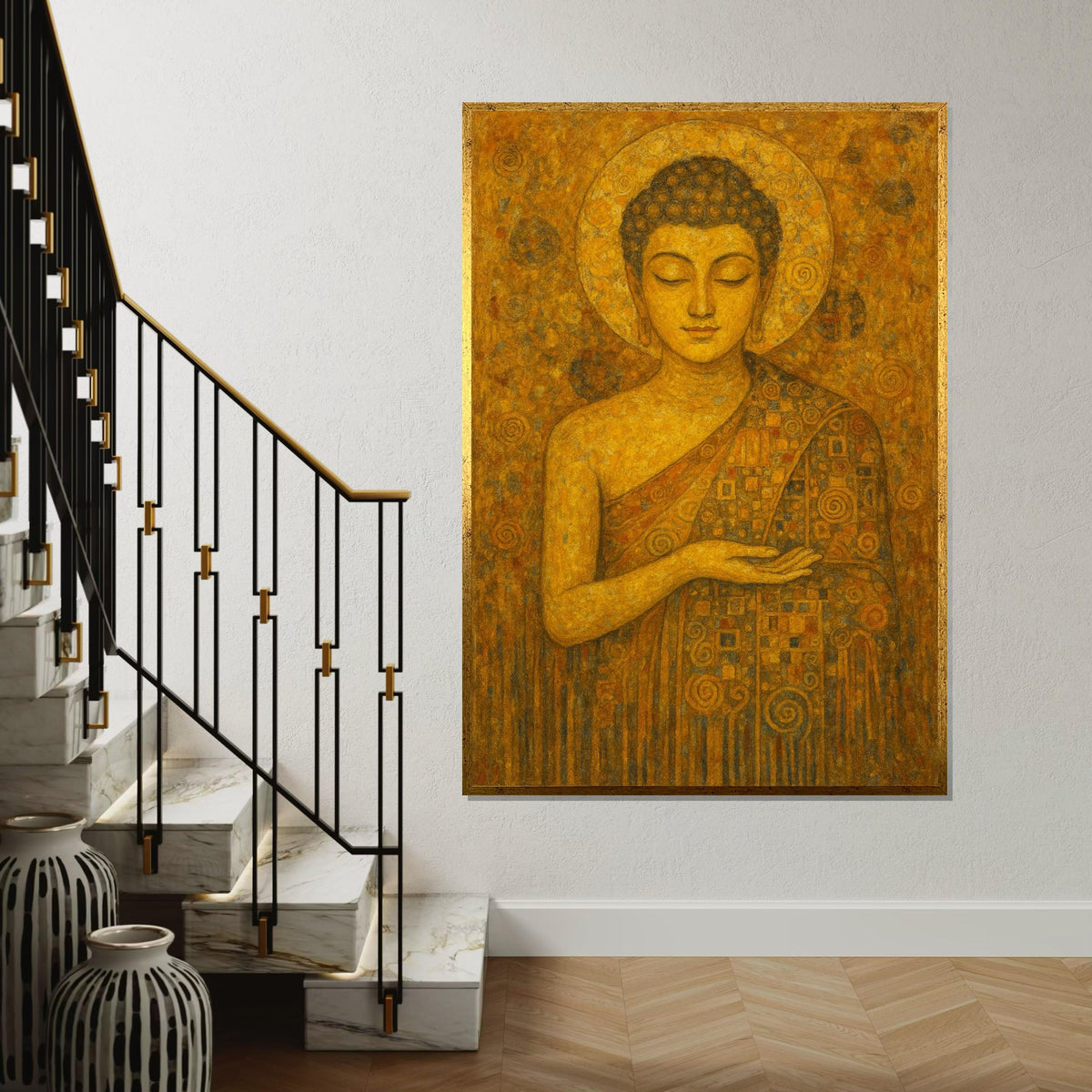 Golden Buddha Canvas, Spiritual Art, Meditative Wall Decor, Zen Art Print, Wall Art Canvas Design, Ready to Hang Meditation Piece