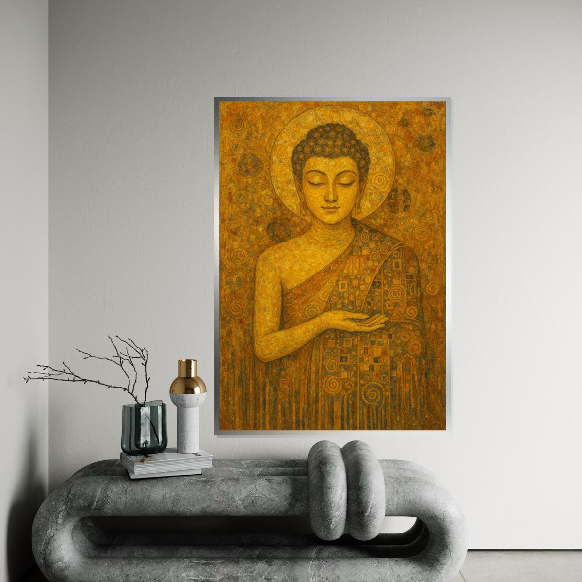 Golden Buddha Canvas, Spiritual Art, Meditative Wall Decor, Zen Art Print, Wall Art Canvas Design, Ready to Hang Meditation Piece