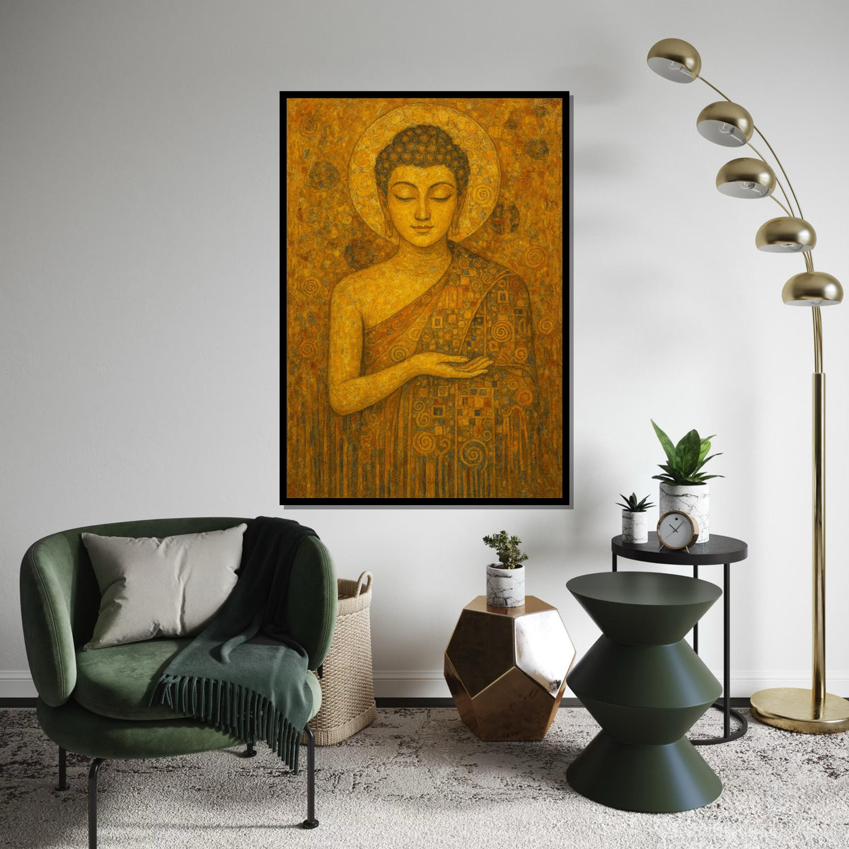 Golden Buddha Canvas, Spiritual Art, Meditative Wall Decor, Zen Art Print, Wall Art Canvas Design, Ready to Hang Meditation Piece