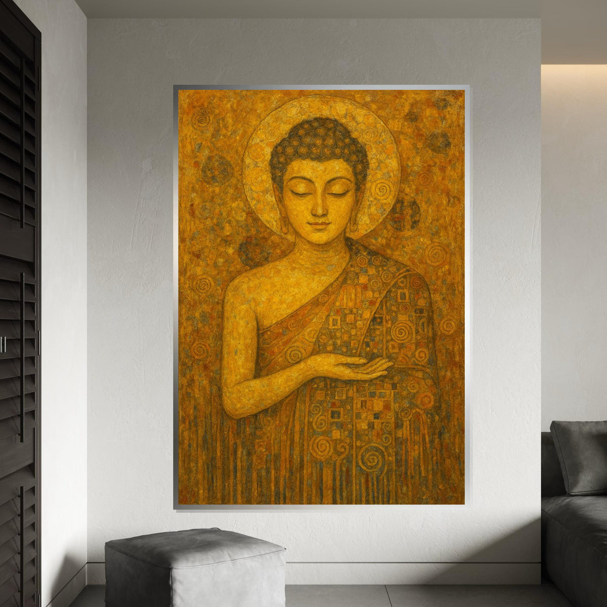 Golden Buddha Canvas, Spiritual Art, Meditative Wall Decor, Zen Art Print, Wall Art Canvas Design, Ready to Hang Meditation Piece