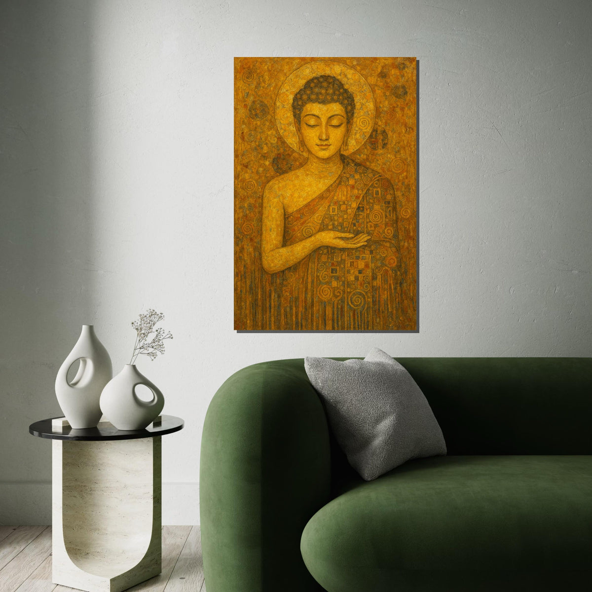 Golden Buddha Canvas, Spiritual Art, Meditative Wall Decor, Zen Art Print, Wall Art Canvas Design, Ready to Hang Meditation Piece