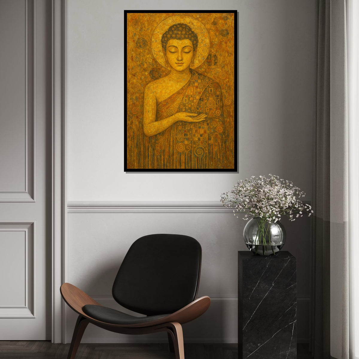 Golden Buddha Canvas, Spiritual Art, Meditative Wall Decor, Zen Art Print, Wall Art Canvas Design, Ready to Hang Meditation Piece