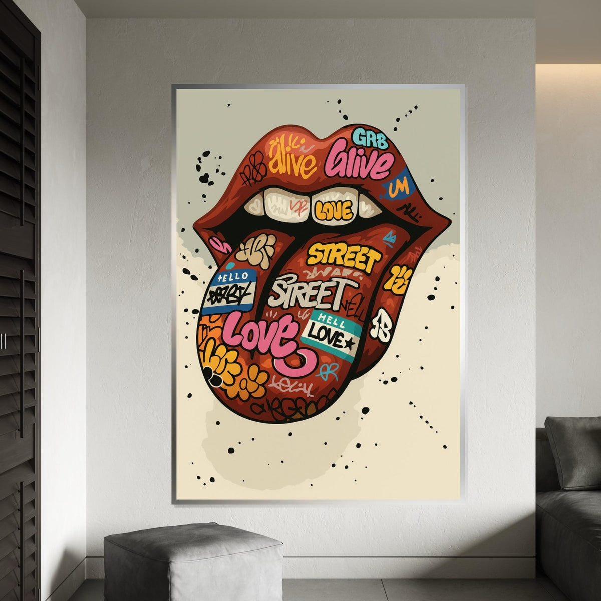 Graffiti Lips Canvas, Street Art Lips Poster, Graffiti Art, Wall Art Canvas Design, Ready To Hang Decoration, Gift Art