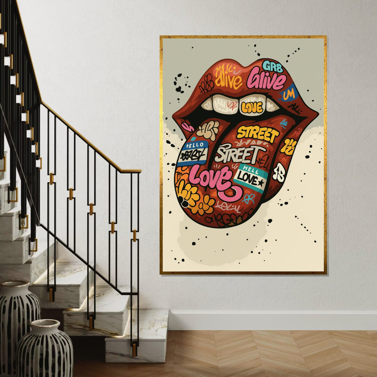 Graffiti Lips Canvas, Street Art Lips Poster, Graffiti Art, Wall Art Canvas Design, Ready To Hang Decoration, Gift Art