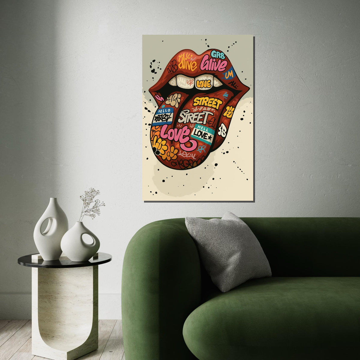Graffiti Lips Canvas, Street Art Lips Poster, Graffiti Art, Wall Art Canvas Design, Ready To Hang Decoration, Gift Art