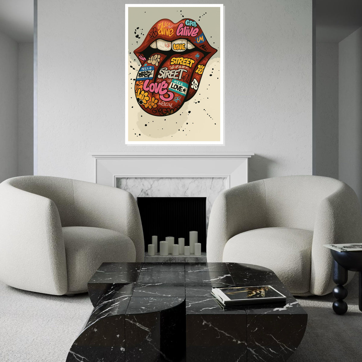 Graffiti Lips Canvas, Street Art Lips Poster, Graffiti Art, Wall Art Canvas Design, Ready To Hang Decoration, Gift Art