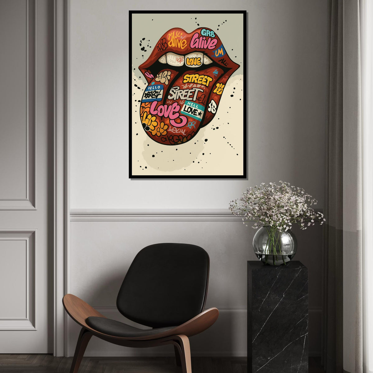 Graffiti Lips Canvas, Street Art Lips Poster, Graffiti Art, Wall Art Canvas Design, Ready To Hang Decoration, Gift Art