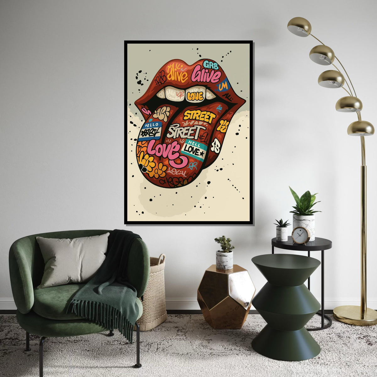 Graffiti Lips Canvas, Street Art Lips Poster, Graffiti Art, Wall Art Canvas Design, Ready To Hang Decoration, Gift Art