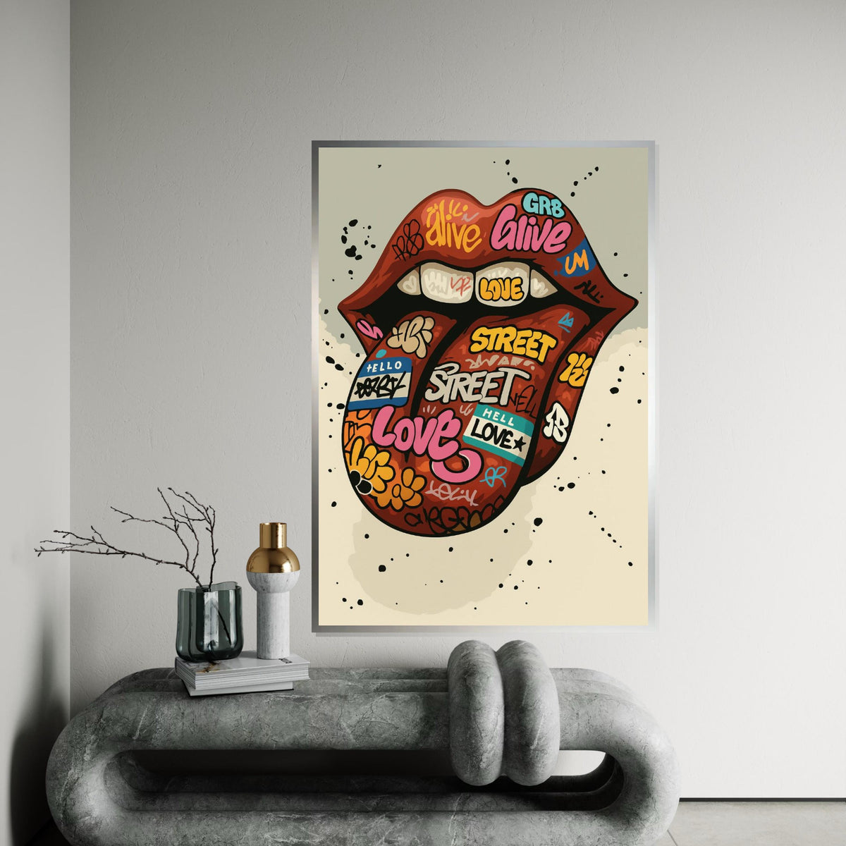 Graffiti Lips Canvas, Street Art Lips Poster, Graffiti Art, Wall Art Canvas Design, Ready To Hang Decoration, Gift Art
