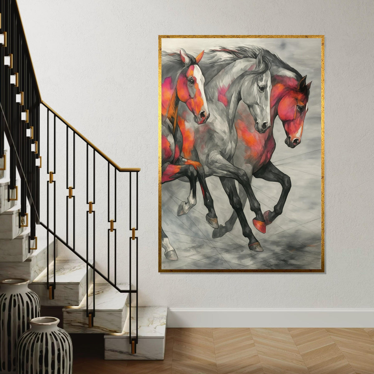 Galloping Stallions Canvas, Multicolor Horse Wall Art, Animal Canvas Print, Wall Art Canvas Design, Ready To Hang Decoration