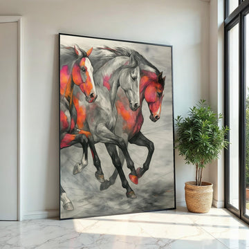 Galloping Stallions Canvas, Multicolor Horse Wall Art, Animal Canvas Print, Wall Art Canvas Design, Ready To Hang Decoration