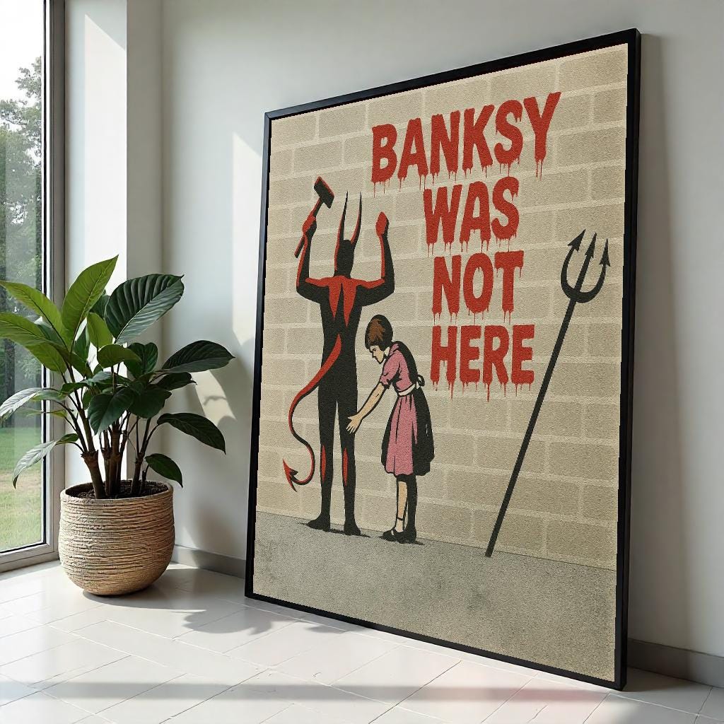 Devil  Girl Canvas, Wall Art Canvas Design, Banksy Inspired Art, Graffiti Style Poster, Ready To Hang Decoration, Gift Art