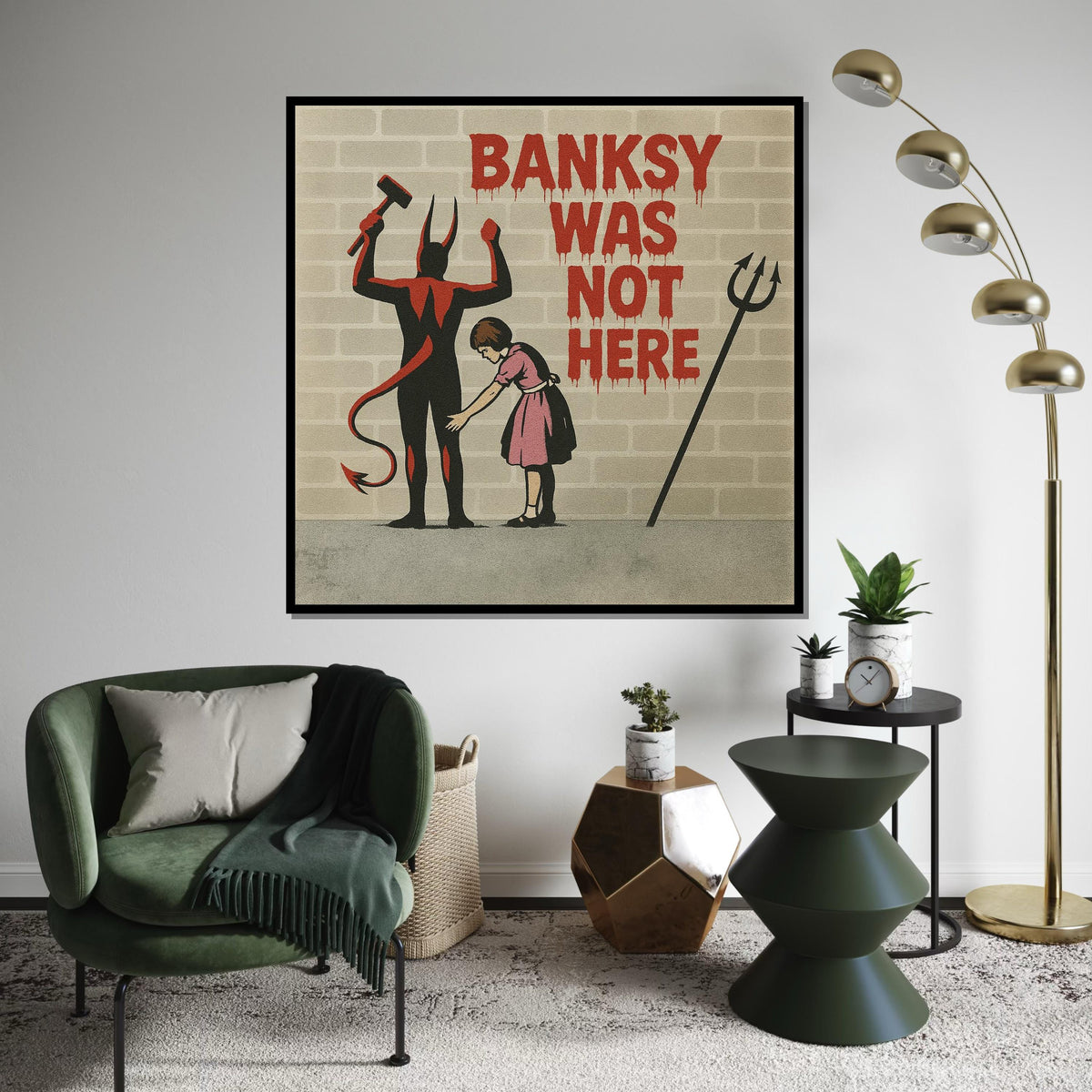 Devil  Girl Canvas, Wall Art Canvas Design, Banksy Inspired Art, Graffiti Style Poster, Ready To Hang Decoration, Gift Art