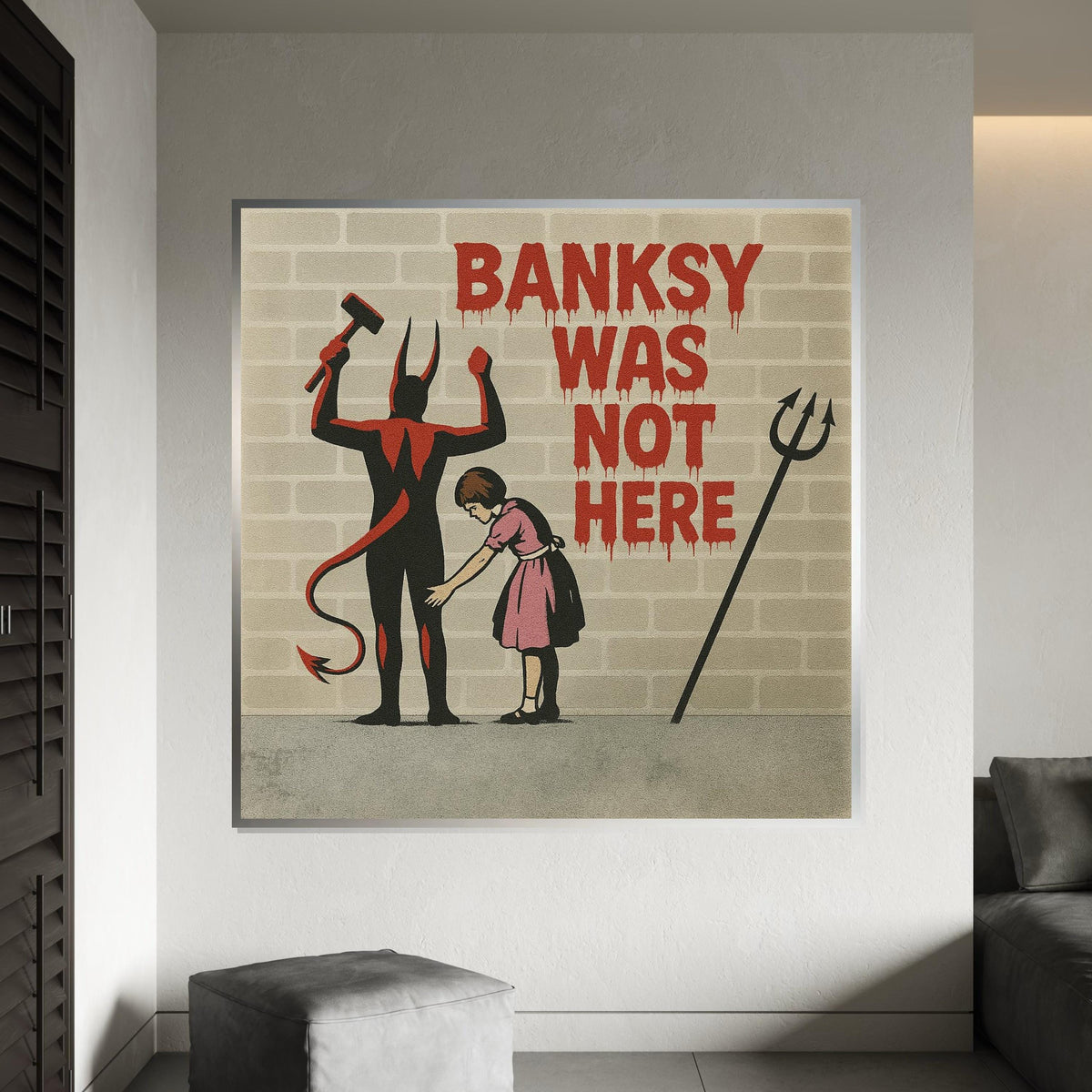 Devil  Girl Canvas, Wall Art Canvas Design, Banksy Inspired Art, Graffiti Style Poster, Ready To Hang Decoration, Gift Art