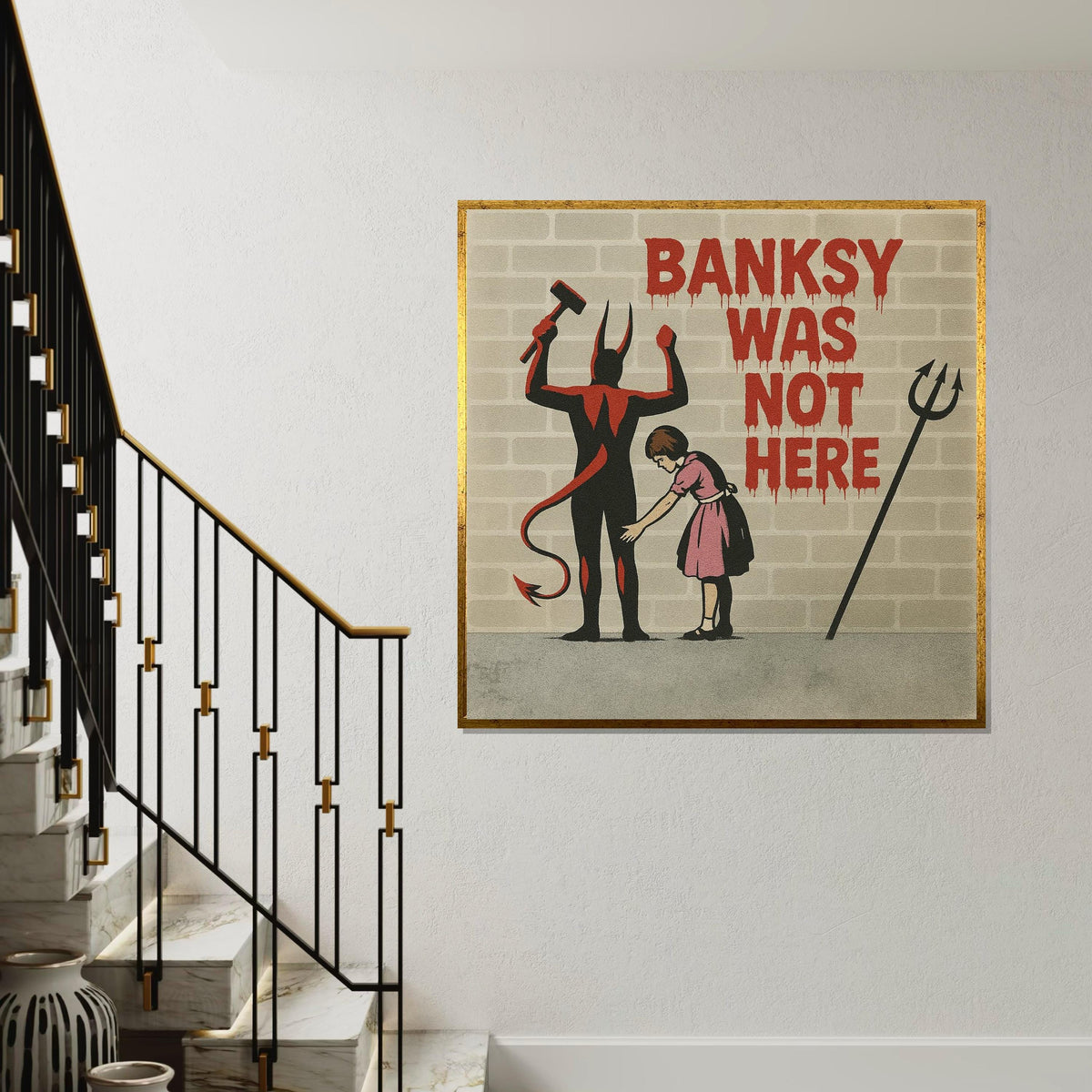 Devil  Girl Canvas, Wall Art Canvas Design, Banksy Inspired Art, Graffiti Style Poster, Ready To Hang Decoration, Gift Art