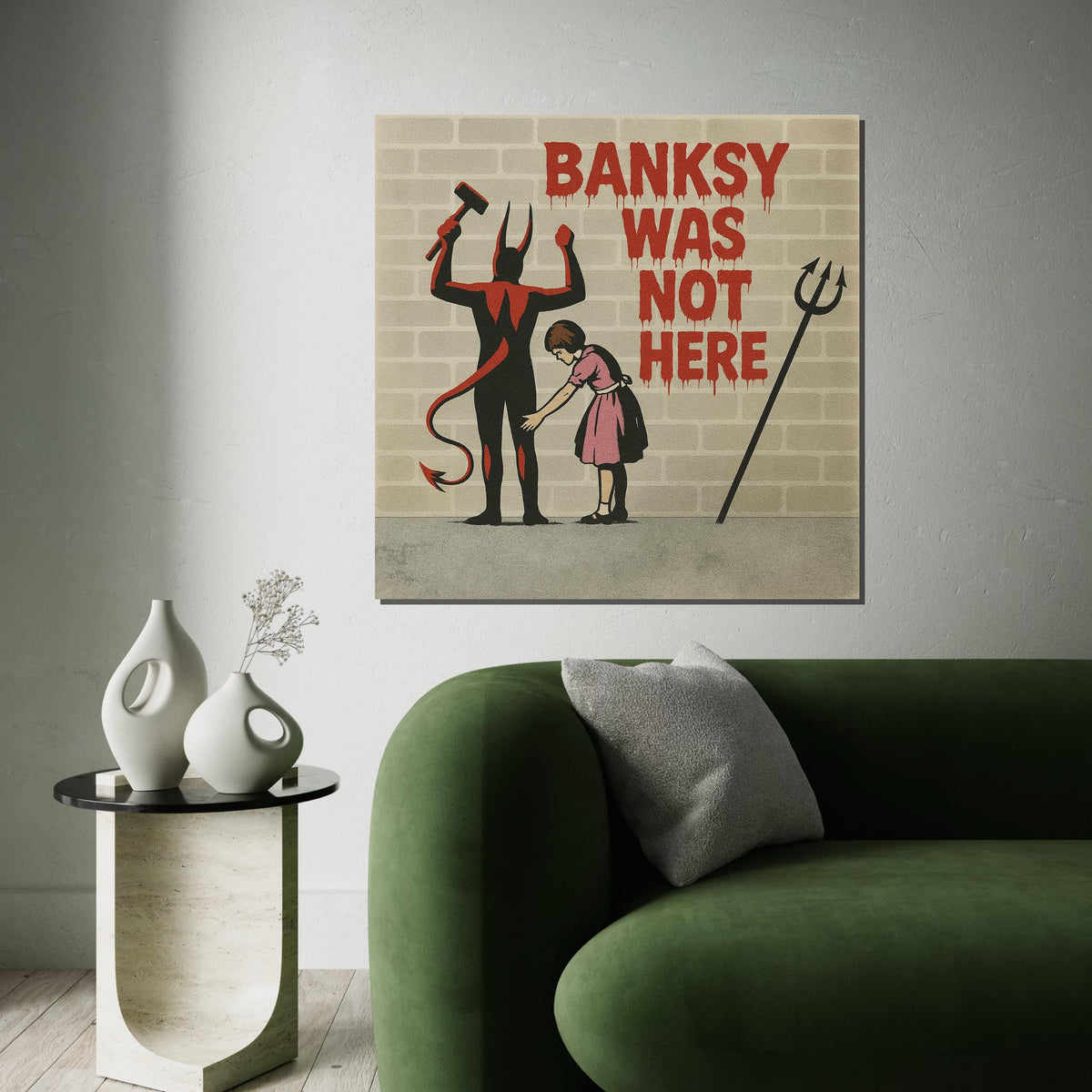 Devil  Girl Canvas, Wall Art Canvas Design, Banksy Inspired Art, Graffiti Style Poster, Ready To Hang Decoration, Gift Art