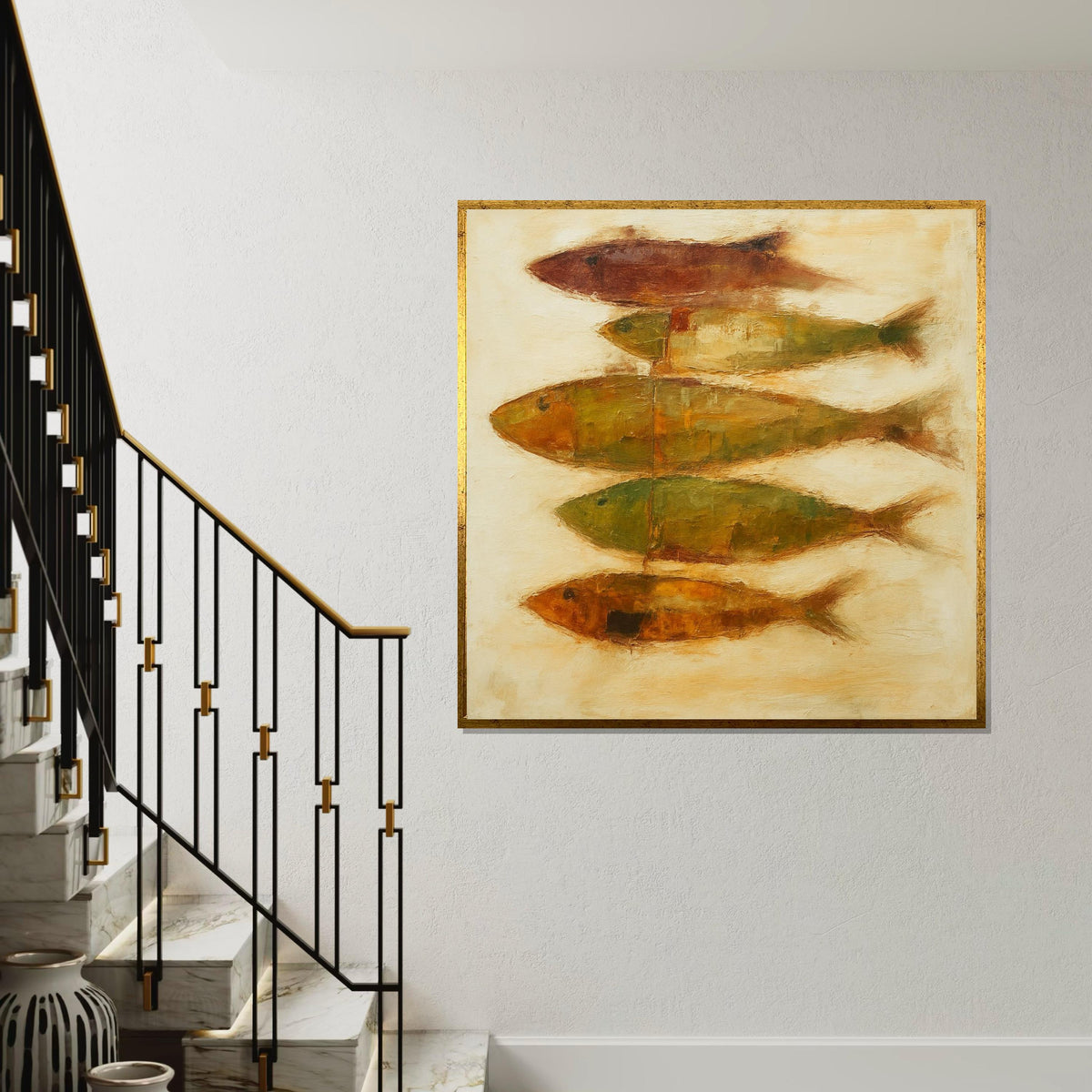 Fish Abstract Canvas, Modern Fish Wall Art, Aquatic Canvas Design, Ready to Hang, Oceanic Posters, Vibrant Fish Painting, Home Decor