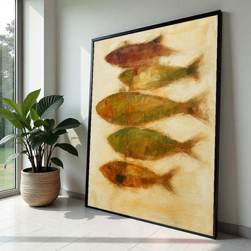 Fish Abstract Canvas, Modern Fish Wall Art, Aquatic Canvas Design, Ready to Hang, Oceanic Posters, Vibrant Fish Painting, Home Decor