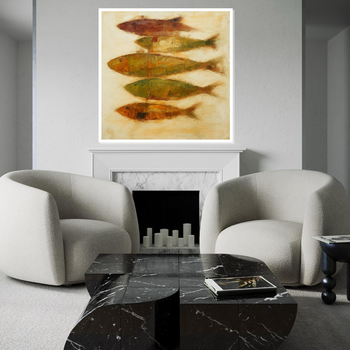 Fish Abstract Canvas, Modern Fish Wall Art, Aquatic Canvas Design, Ready to Hang, Oceanic Posters, Vibrant Fish Painting, Home Decor